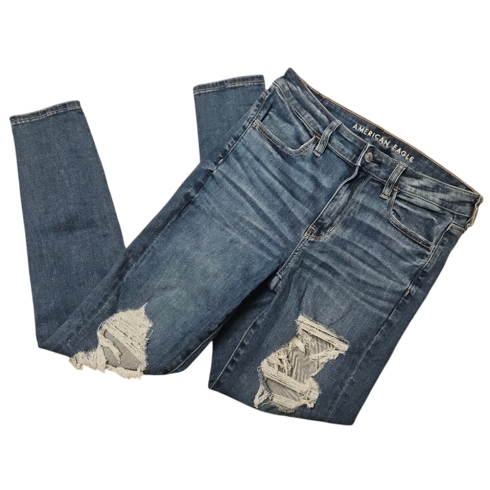 American Eagle Upcycled Ne(x)t Level Strecth Ripped Hi-Rise Jegging Destroyed 6 - Picture 6 of 14